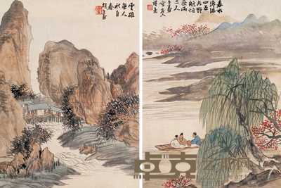 胡公寿 山水（二件） 立轴 53×39.5cm